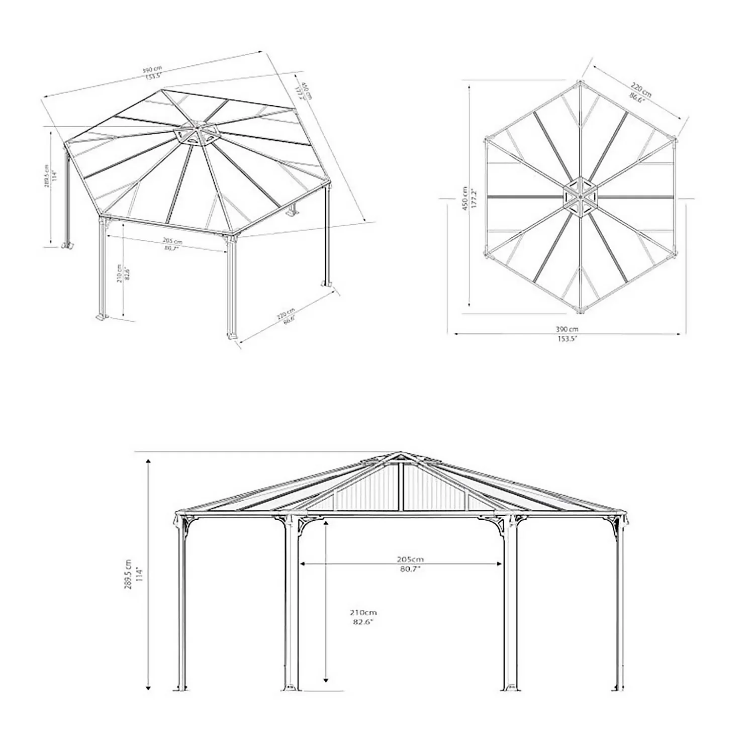 Palram - Canopia Monaco Hexagonal Garden Gazebo Grey 5 Palram - Canopia Monaco Hexagonal Garden Gazebo Grey - Image 3