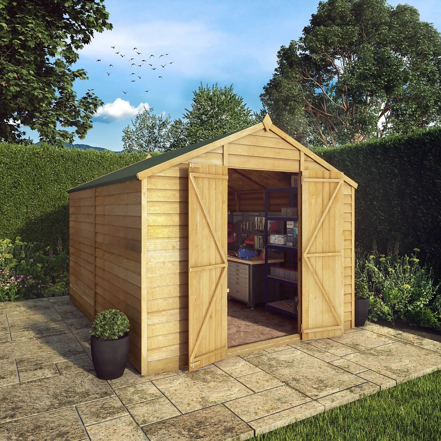 Mercia 10 X 8ft Overlap Double Door Apex Windowless Shed 4 Mercia 10 X 8ft Overlap Double Door Apex Windowless Shed - Image 2