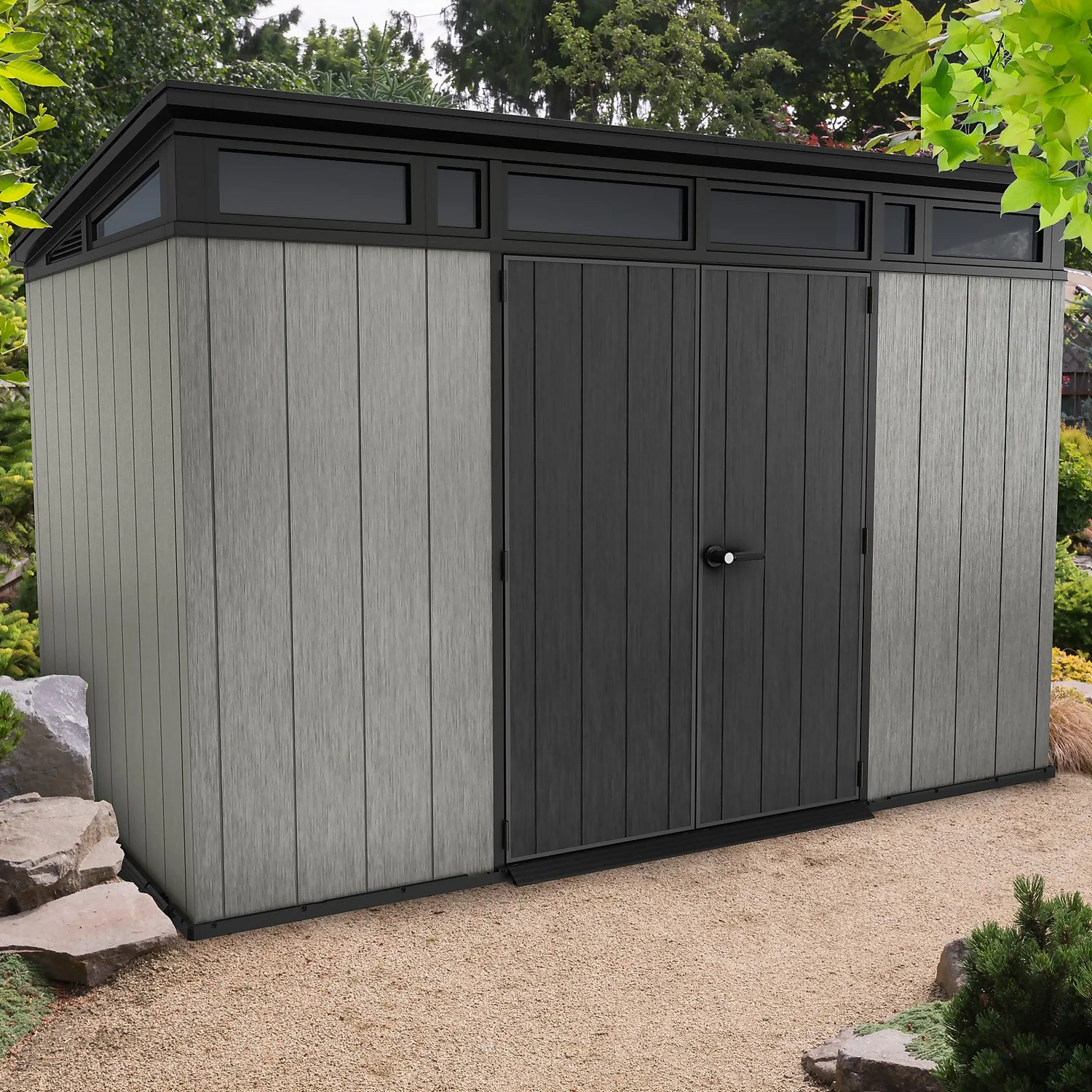 Keter Artisan 11 X 7ft Outdoor Plastic Garden Storage Pent Shed - Grey 4 Keter Artisan 11 X 7ft Outdoor Plastic Garden Storage Pent Shed - Grey - Image 2