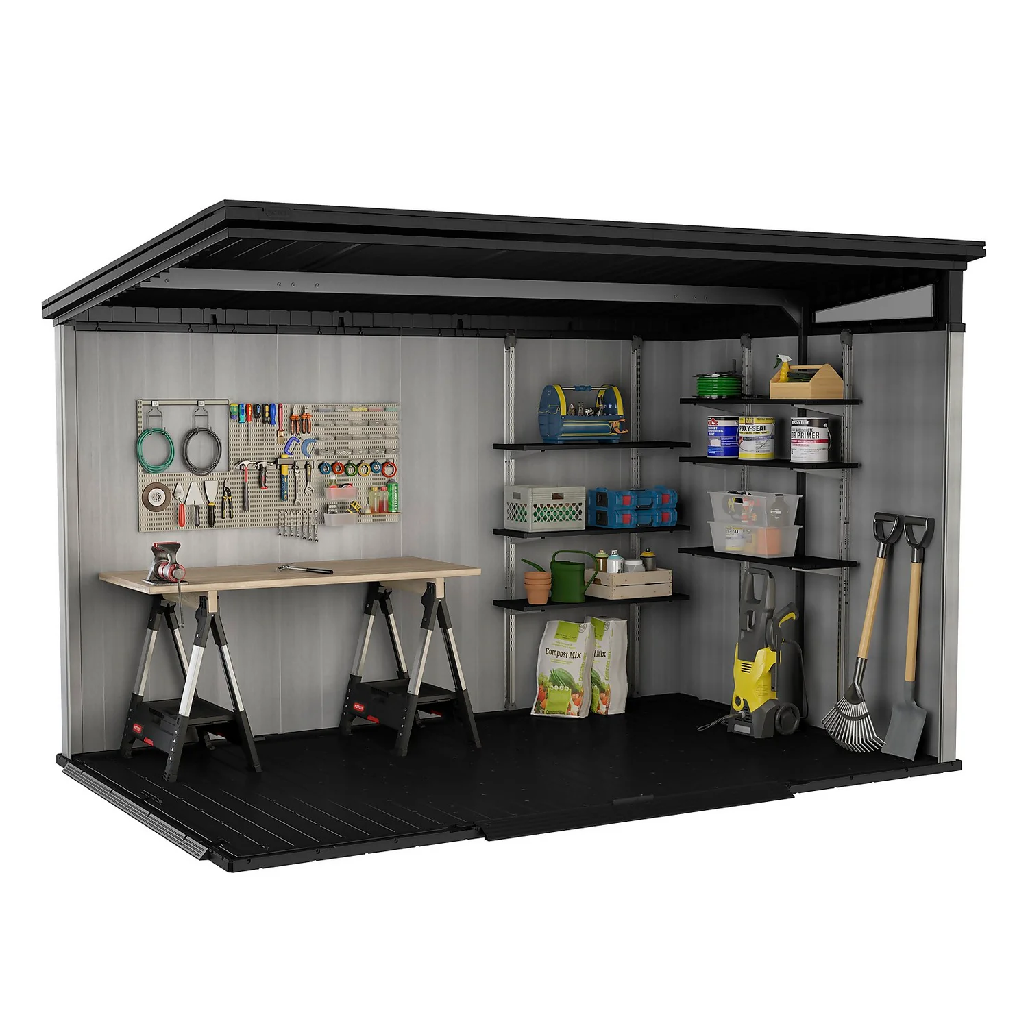 Keter Artisan 11 X 7ft Outdoor Plastic Garden Storage Pent Shed - Grey 12 Keter Artisan 11 X 7ft Outdoor Plastic Garden Storage Pent Shed - Grey - Image 10