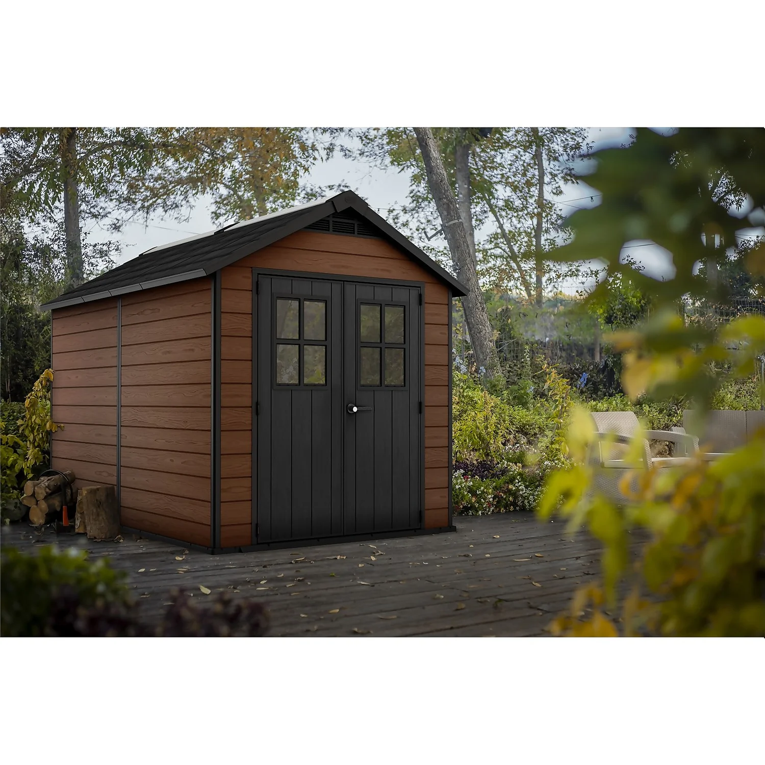 Keter Newton 7.5 X 11ft Outdoor Plastic Garden Storage Shed - Brown 4 Keter Newton 7.5 X 11ft Outdoor Plastic Garden Storage Shed - Brown - Image 2