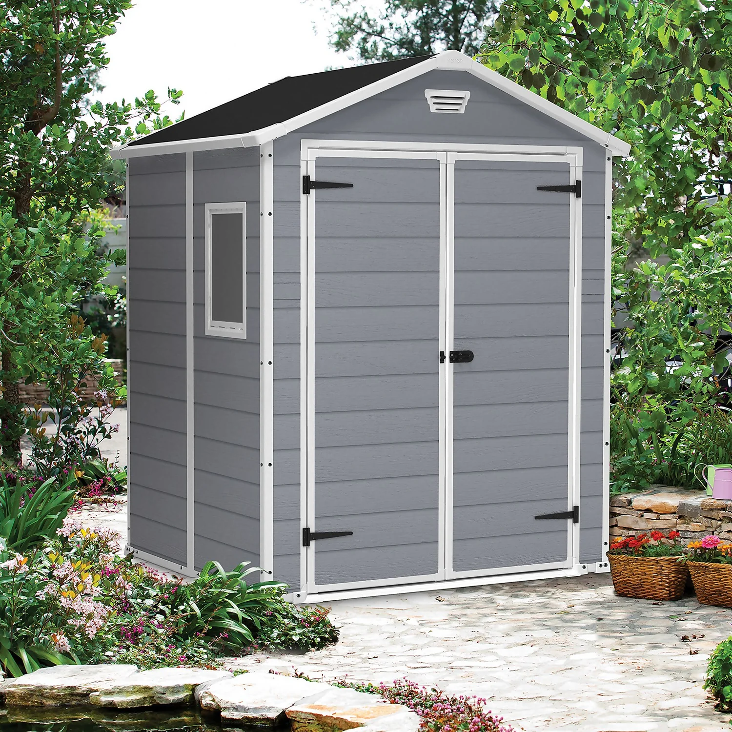 Keter Manor 6 X 5ft Outdoor Plastic Garden Storage Shed - Grey 4 Keter Manor 6 X 5ft Outdoor Plastic Garden Storage Shed - Grey - Image 2