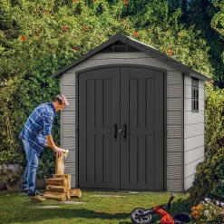 Keter Premier 7 X 7ft Outdoor Garden Apex Storage Shed - Grey -Garden Furniture Store 12882034 7855036180740362