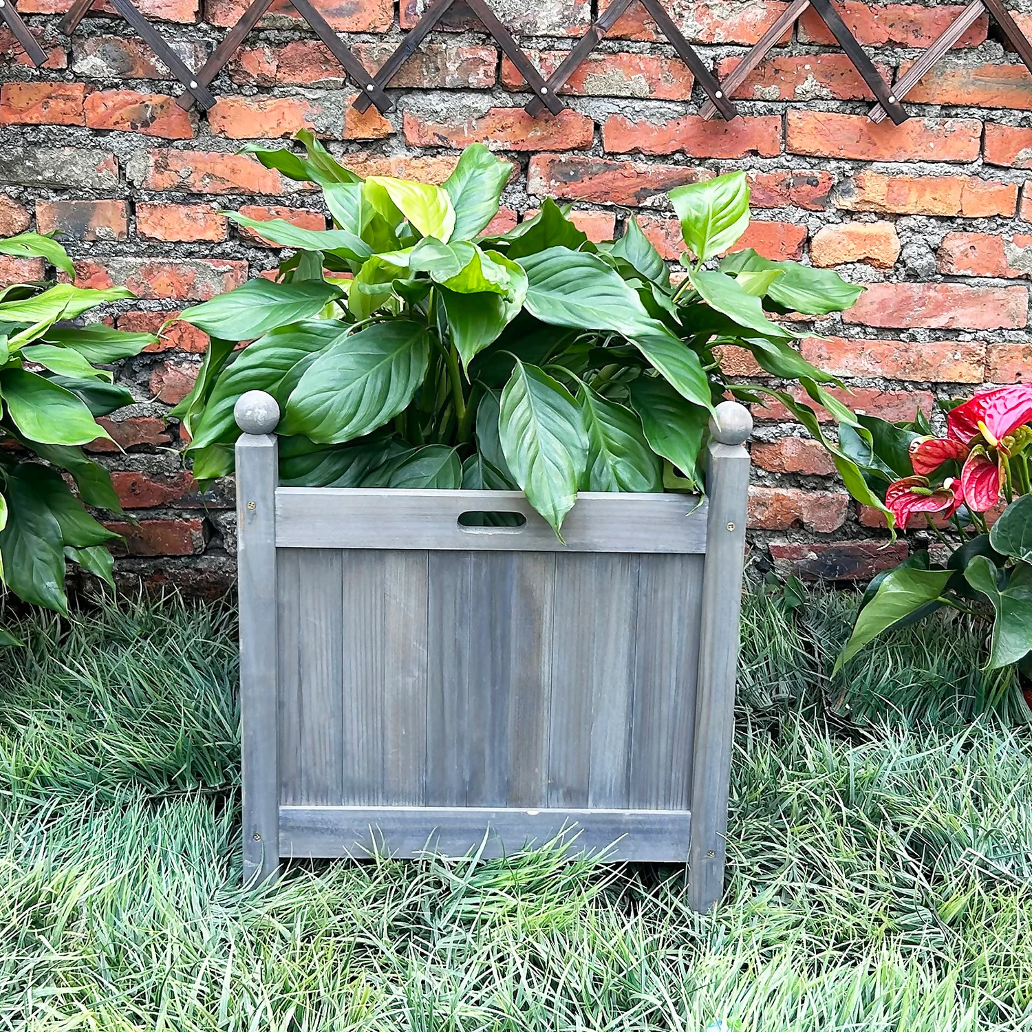 Homebase Large Wooden Planter Grey 4 Homebase Large Wooden Planter Grey - Image 2