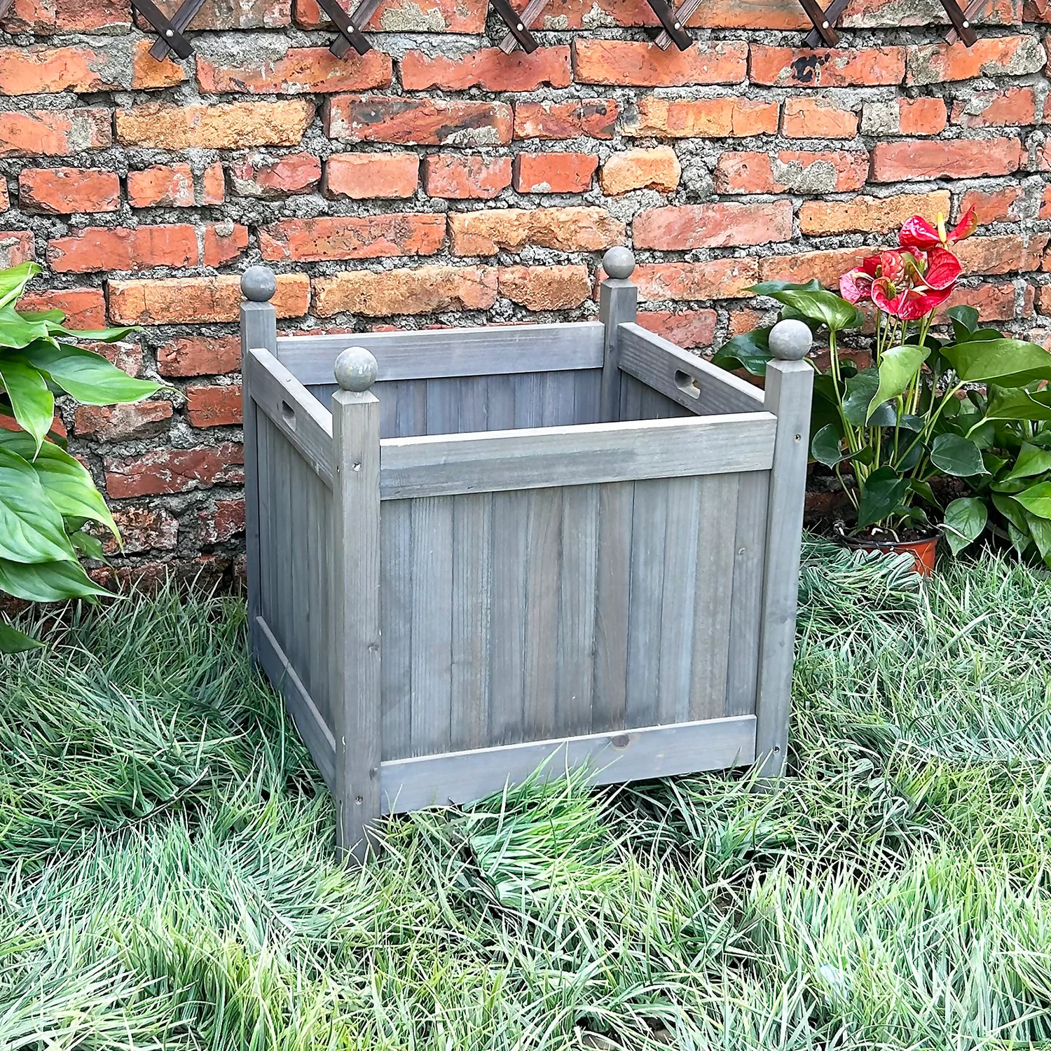 Homebase Large Wooden Planter Grey 6 Homebase Large Wooden Planter Grey - Image 4