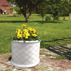 Mayfair Antique White Cylinder Plant Pot - 38cm -Garden Furniture Store 13176817 1604943628075927