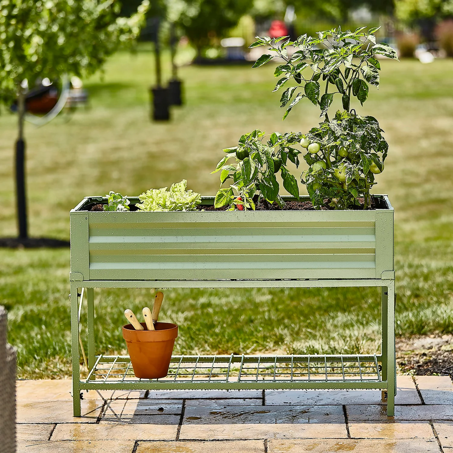 Panacea Steel Raised Garden Planter With Stand - Green 4 Panacea Steel Raised Garden Planter With Stand - Green - Image 2