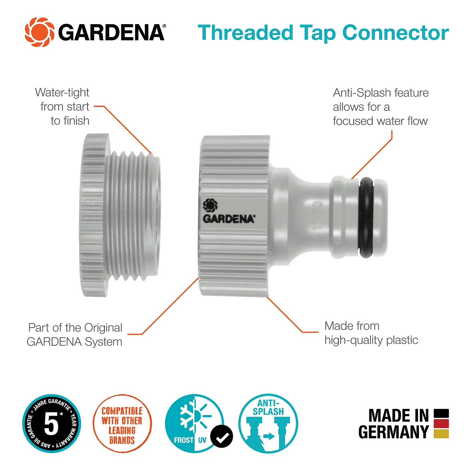 GARDENA Threaded Tap Hose Pipe Connector 5 GARDENA Threaded Tap Hose Pipe Connector - Image 4
