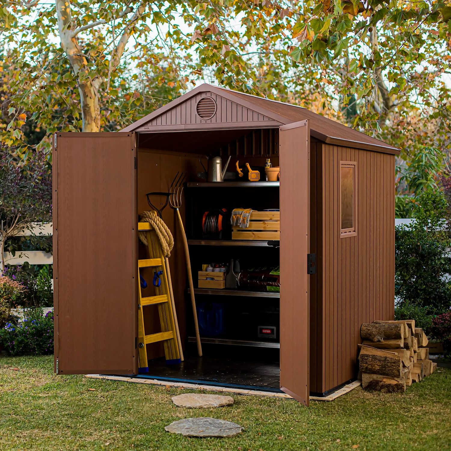 Keter Darwin Outdoor Apex Garden Storage Shed 6ft X 6ft - Brown 4 Keter Darwin Outdoor Apex Garden Storage Shed 6ft X 6ft - Brown - Image 2