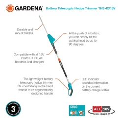GARDENA Telescopic Cordless 18V Hedge Trimmer -Garden Furniture Store 13524827 1334936344375021