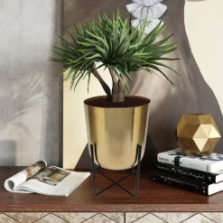 Brass Indoor Plant Pot With Cross Stand - 13.5cm -Garden Furniture Store 13887188 1304999809734982