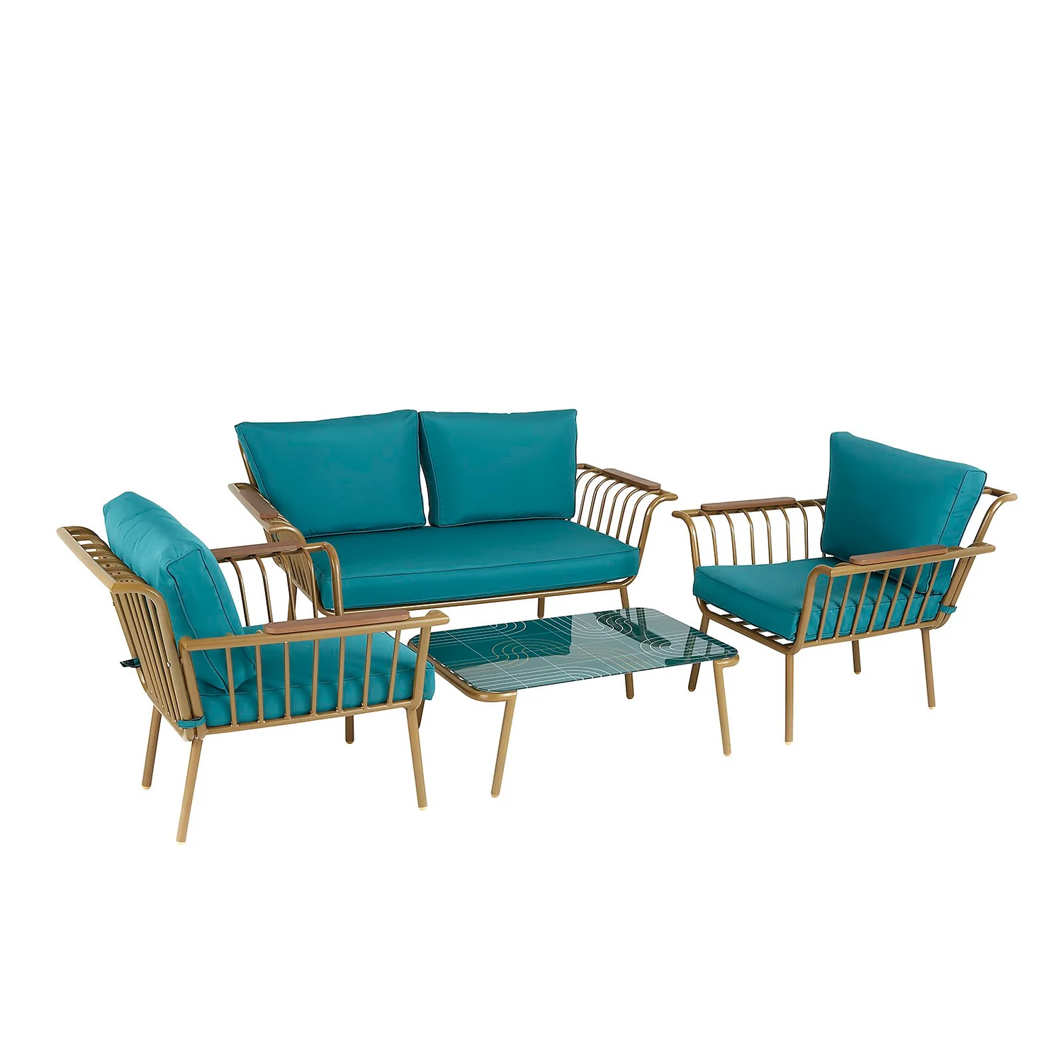 Omari Metal Garden Sofa Set - Teal & Gold 4 Omari Metal Garden Sofa Set - Teal & Gold - Image 2