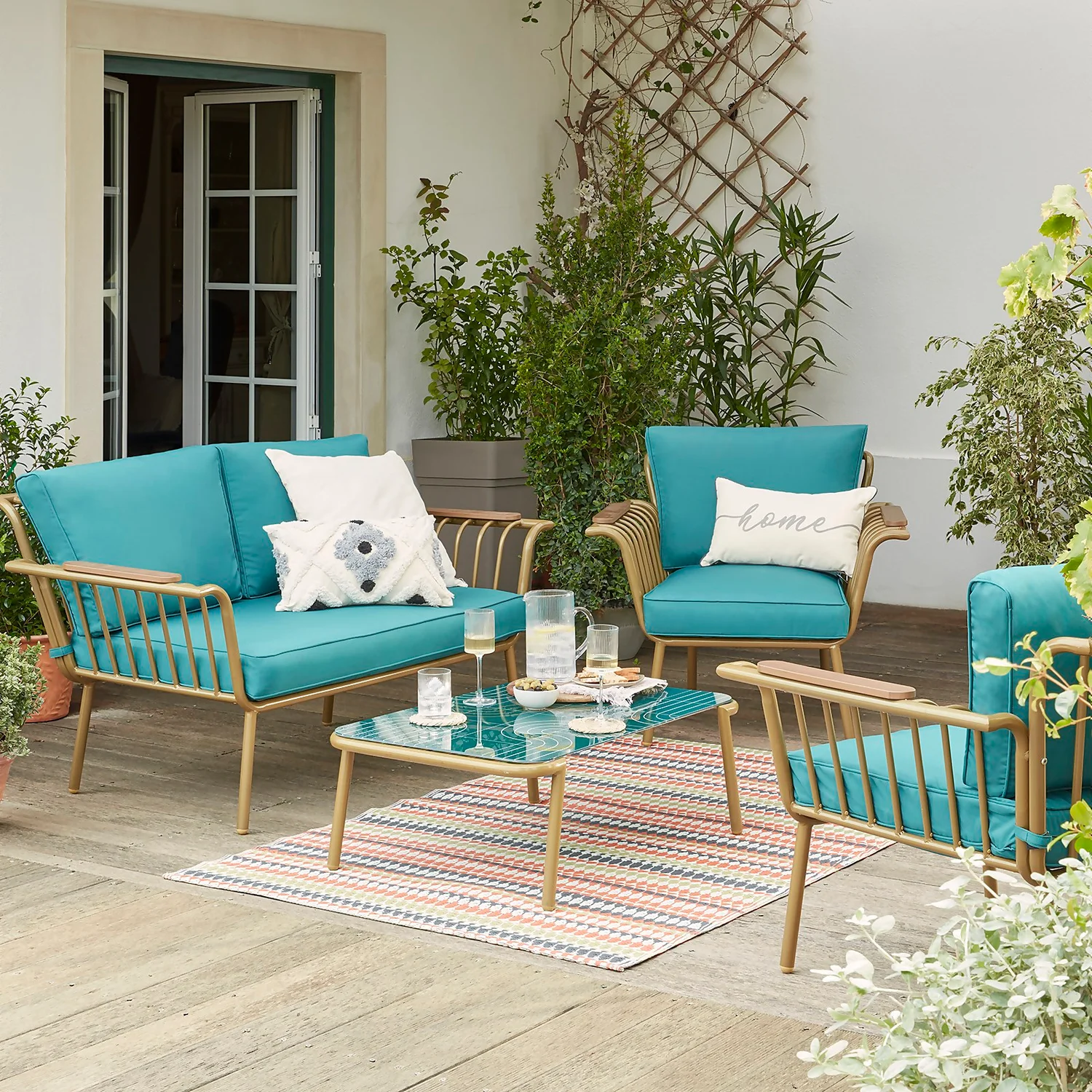 Omari Metal Garden Sofa Set - Teal & Gold 3 Omari Metal Garden Sofa Set - Teal & Gold