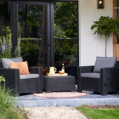 Keter California 2 Seater Outdoor Balcony Garden Furniture Set - Graphite With Grey Cushions -Garden Furniture Store 14539588 1355041802454156