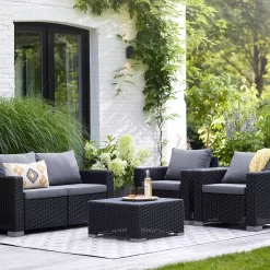 Keter California 4 Seater Outdoor Garden Furniture Lounge Set - Graphite With Grey Cushions -Garden Furniture Store 14539591 3115041801816578